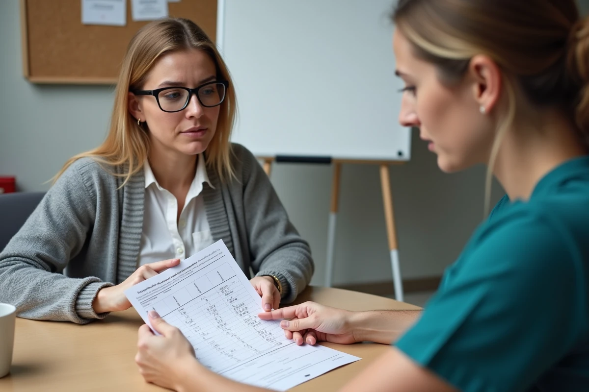Deux professionnelles de santé discutant des variations de primes selon les horaires dans le cadre de la convention collective 51